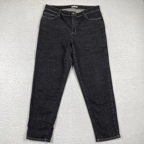 Eileen Fisher Jeans Womens 12 Black Denim Stretch Casual Workwear Everyday Pants - Picture 1 of 13